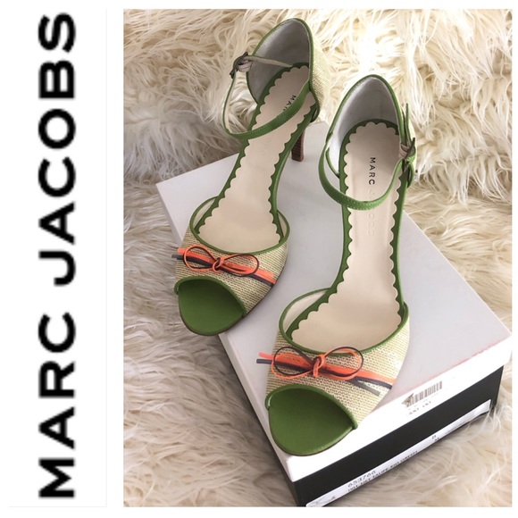 Marc Jacobs Shoes - Marc Jacobs Canvas Cream/Green with Bow Heels